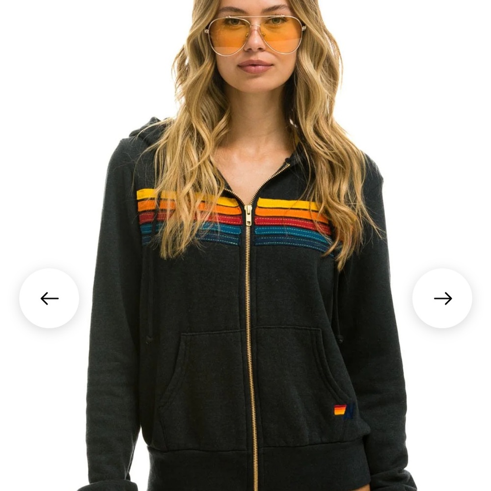 Aviator Nation Black Hoodie with Colorful Stripes